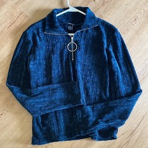 Rue 21 | blue ribbed crushed velvet quarter zip sweater top size large